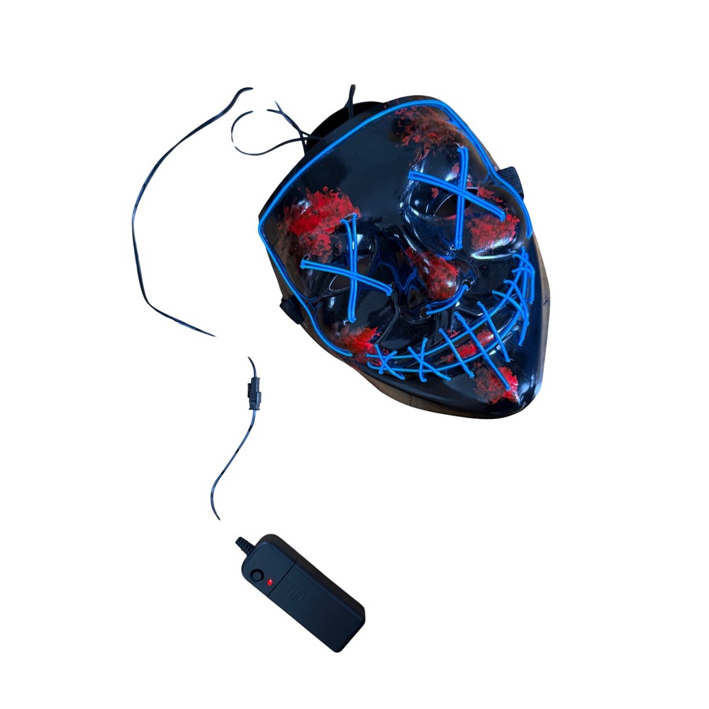 Blue LED Light Up Stitched Mask Halloween Cosplay Costume Black Red Splatter